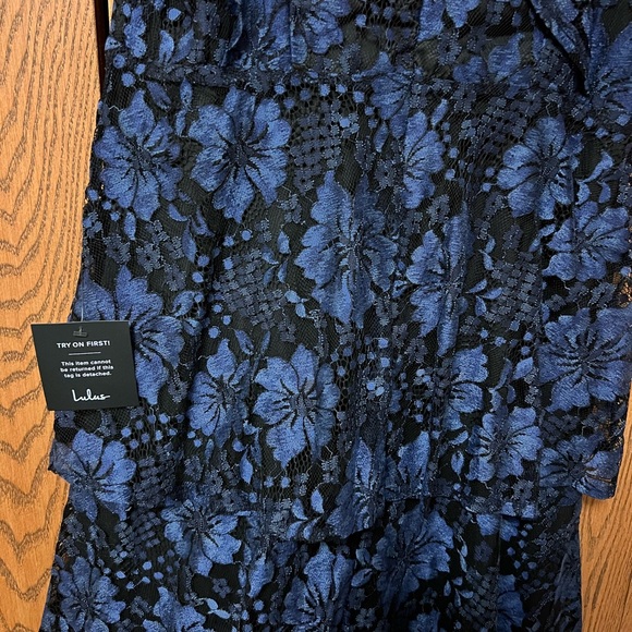 NWT Lulus Navy Blue Floral Molinetto Dress Size Large, Prom Dress, Wedding Guest - Picture 10 of 11
